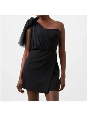 French Connection Black Whisper Mini Dress With Tulle Size 4 NEW $158